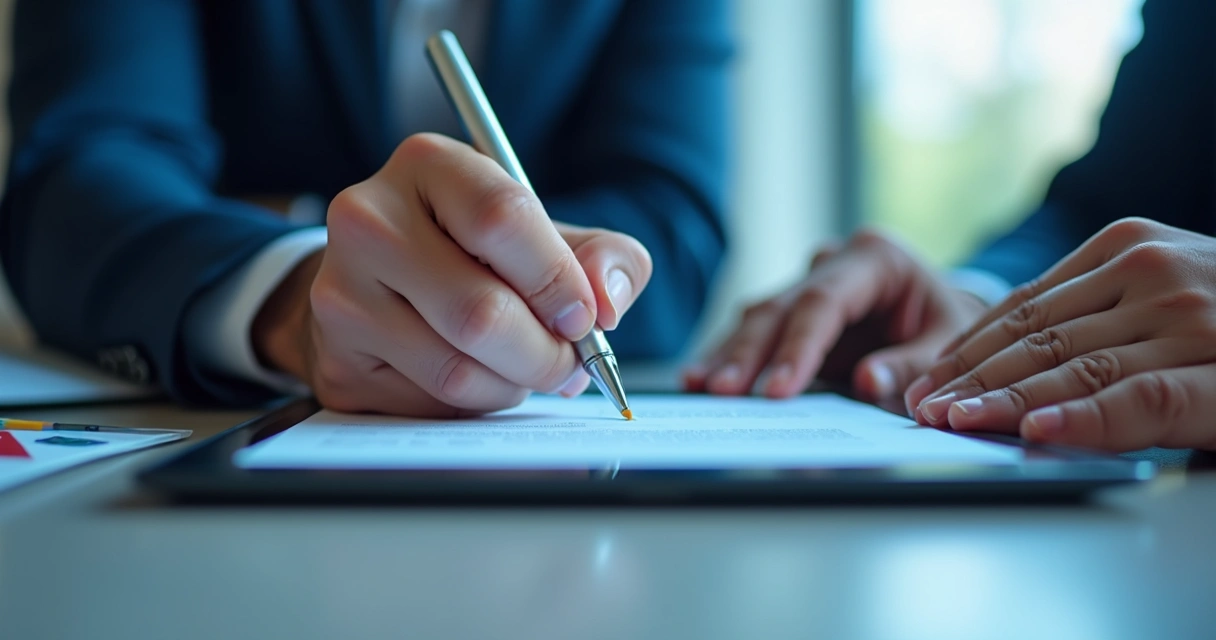 Persona firmando un documento laboral en tablet con un lápiz digital