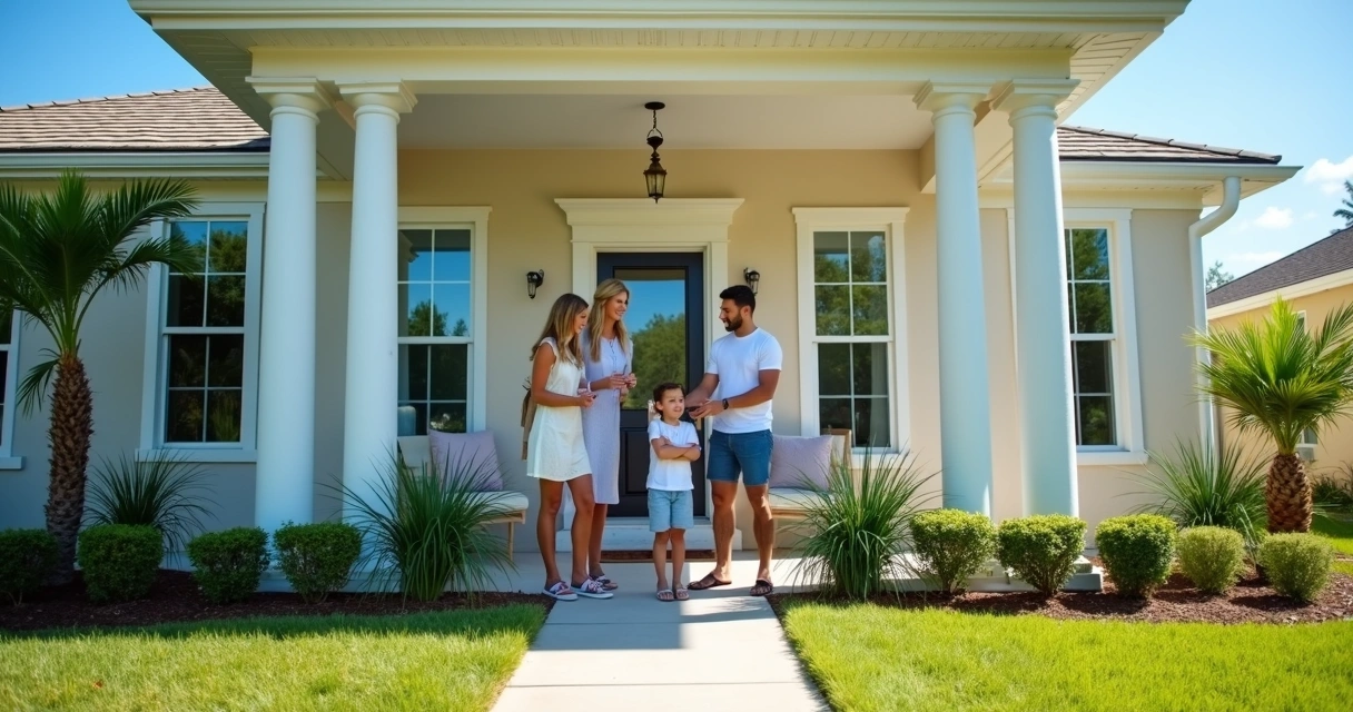 Happy family receiving the keys to their new Florida home