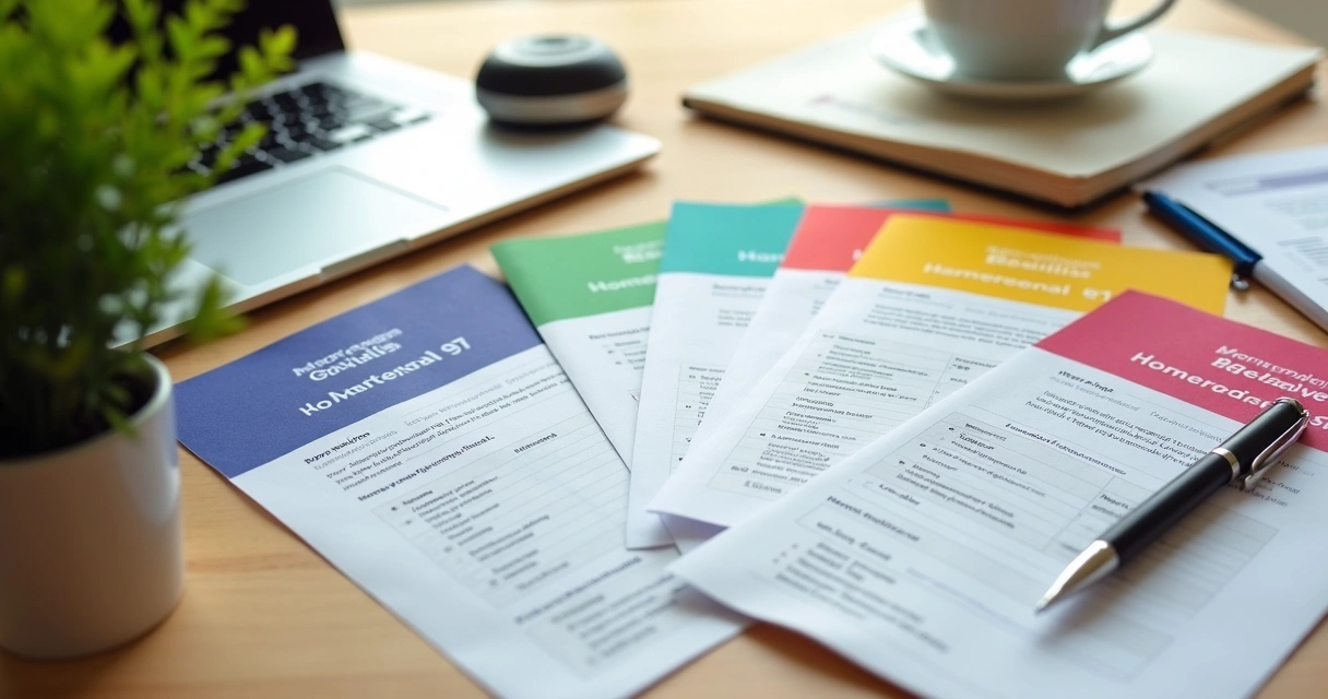 Mortgage loan options represented as colored cards on a desk 
