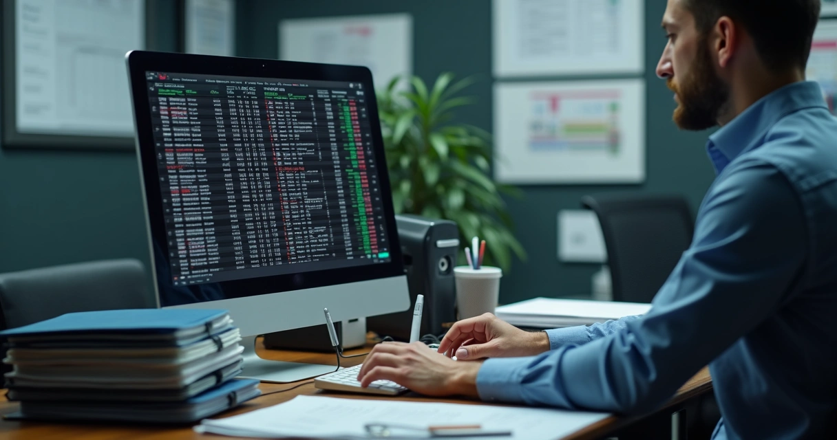 Auditor fiscalizando registros de ponto no escritório