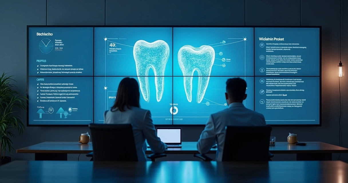 Profissionais da área jurídica analisando tela com anúncios digitais de clínica odontológica