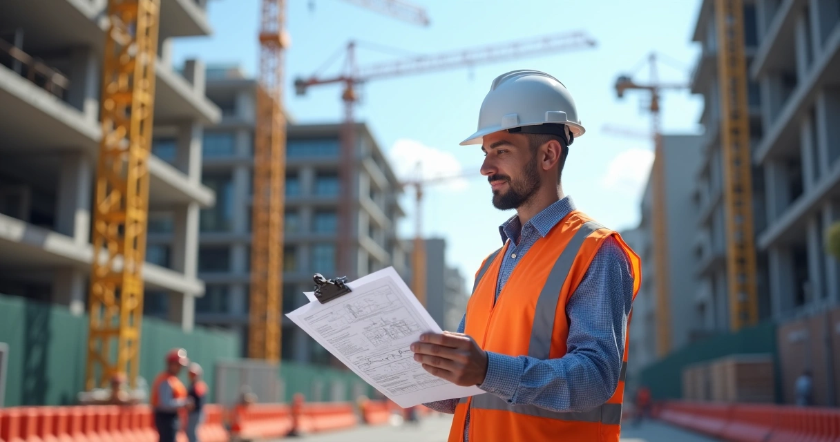 Fiscalização urbana analisando documentação de obra civil 