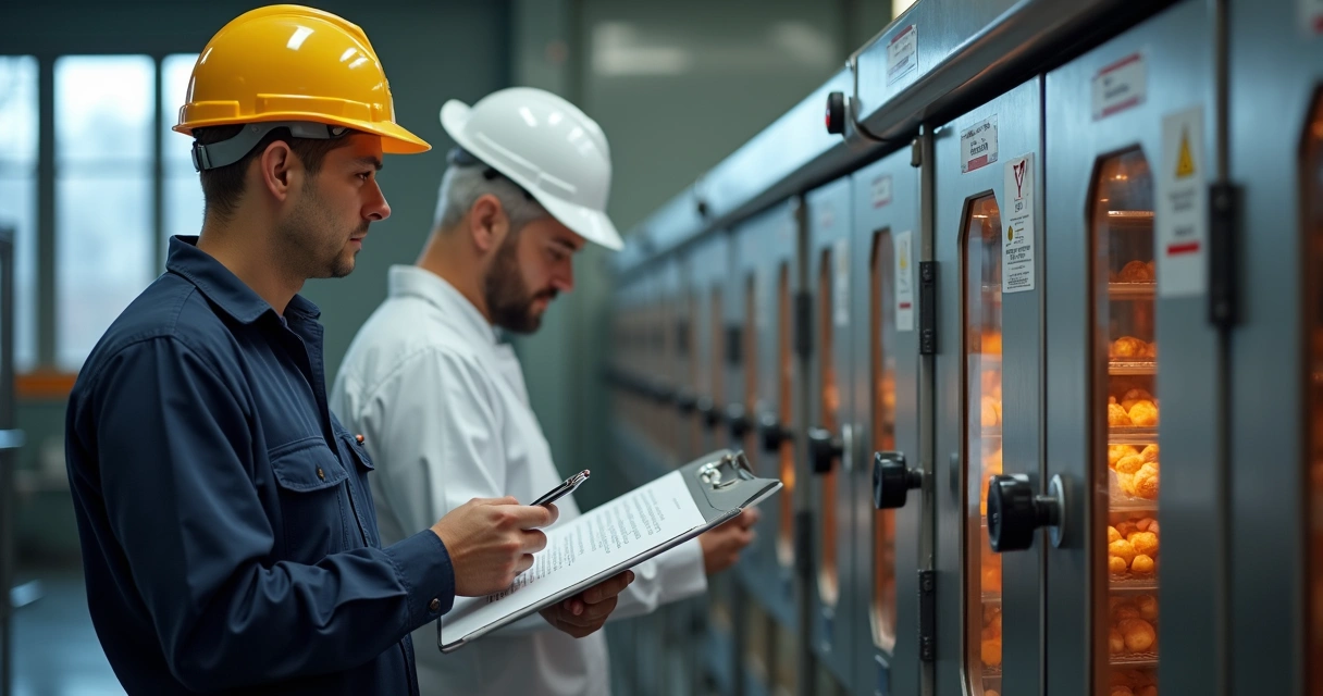 Fiscal vistoriando máquina em fábrica 