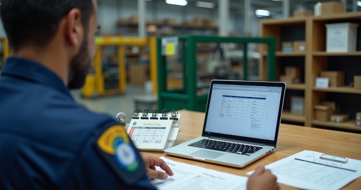 Fiscalização do trabalho analisando documentos de segurança em contexto brasileiro