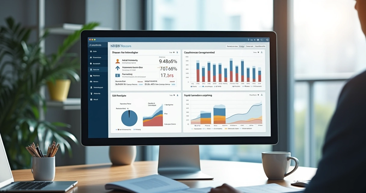Painel de software mostrando indicadores de auditoria NR-1 
