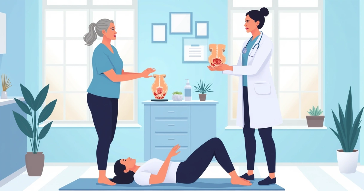 Fisioterapeuta orientando exercícios pélvicos 