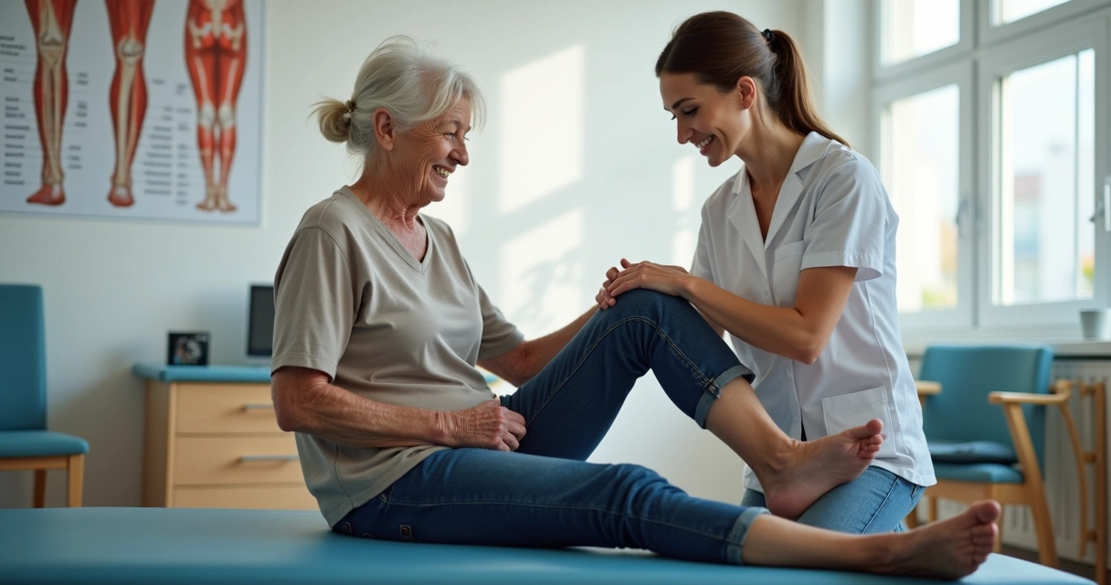 Idosa fazendo fisioterapia para artrose com fisioterapeuta