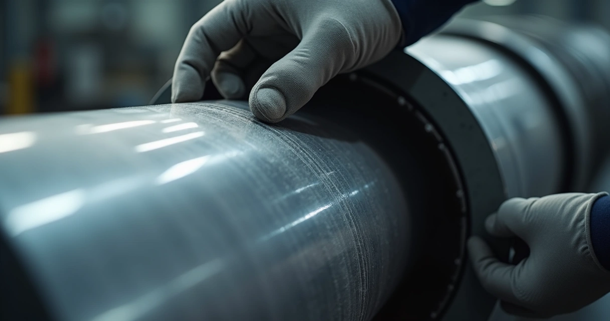 Fita guia em teflon instalada em cilindro hidráulico industrial 