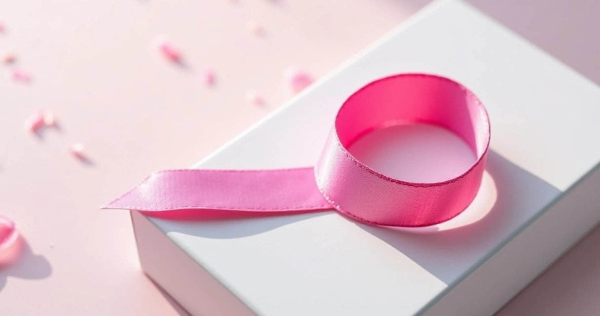 Fita rosa símbolo do Outubro Rosa sobre fundo branco com luz suave e sombra delicada 