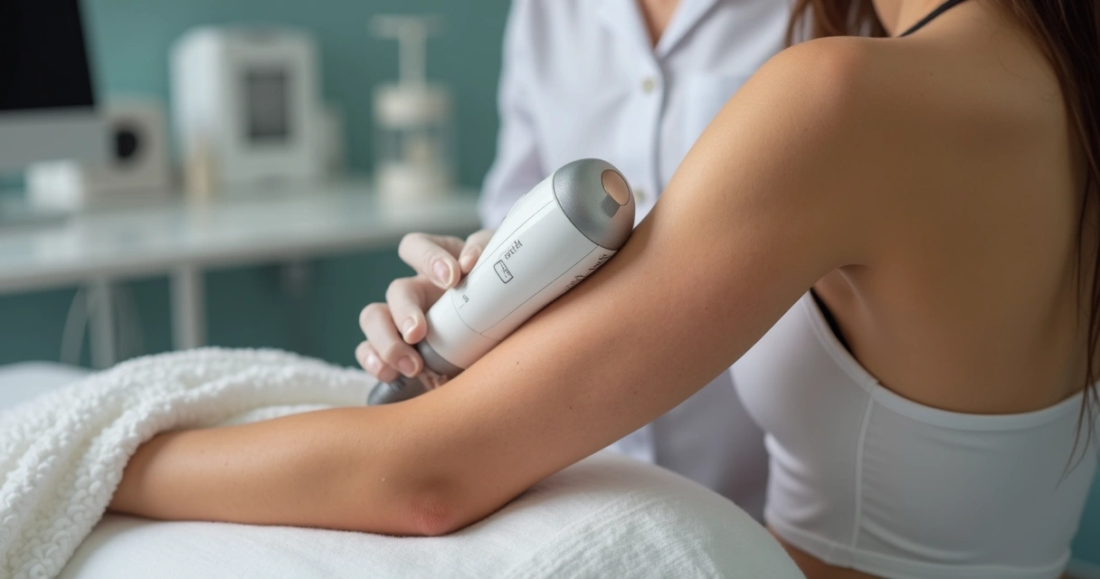 Dermatologista aplicando tratamento estético nos braços 