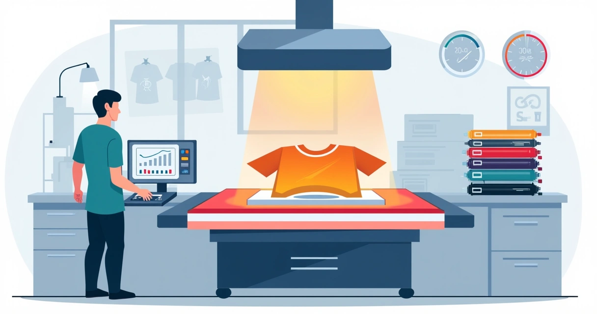 Equipamento de flash cure trabalhando na cura de estampa serigráfica em camiseta 