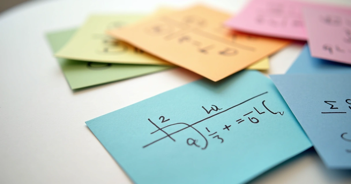 Cartões flashcards coloridos com fórmulas matemáticas 