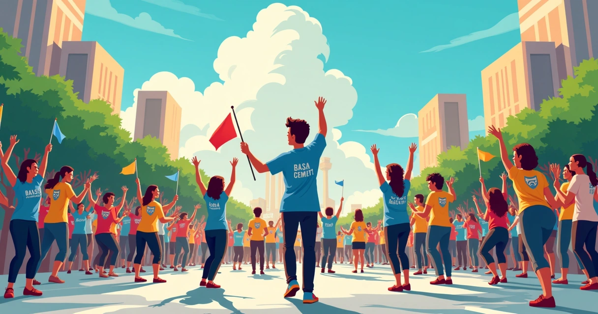 Flash mob criativo em praça relacionado a campanha política 