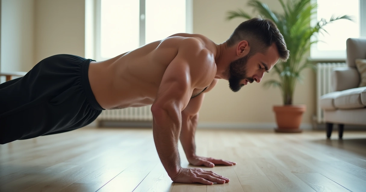 Homem fazendo flexão com excelente postura 