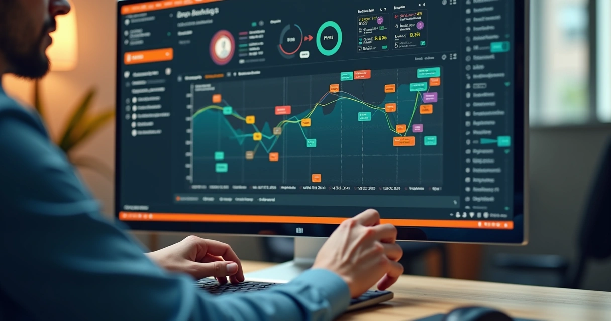 Desenvolvedor ajustando backlog em tela de computador com gráficos mostrando adaptação rápida 