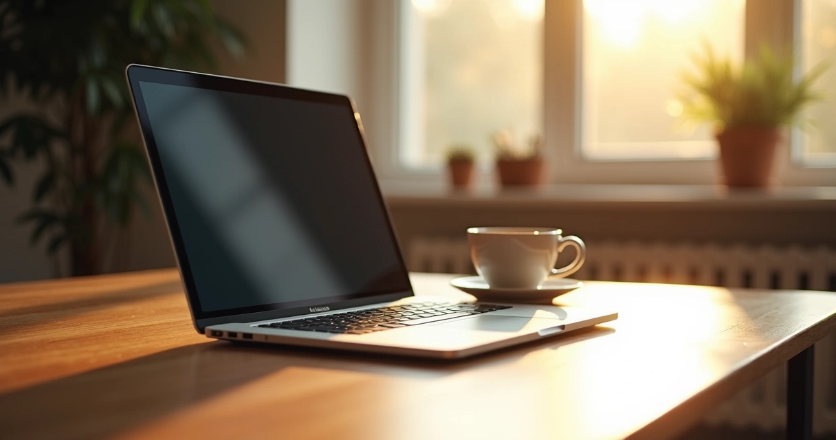 Profissional trabalhando em home office com café ao lado 