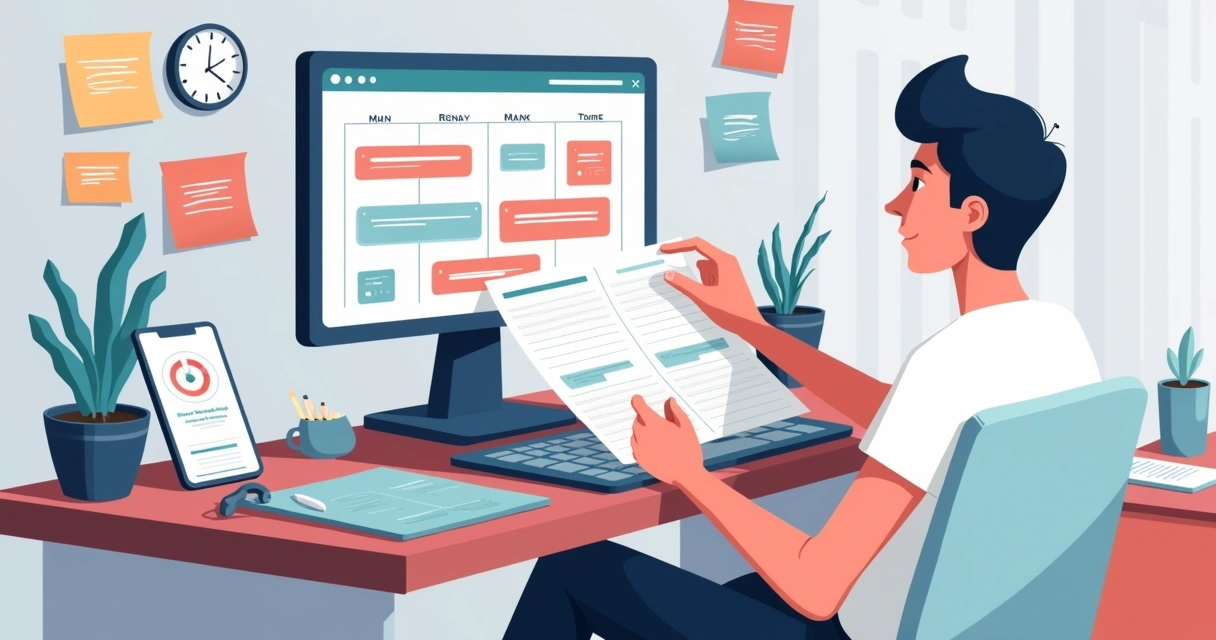 Pessoa reorganizando agenda após imprevisto em ambiente de trabalho 