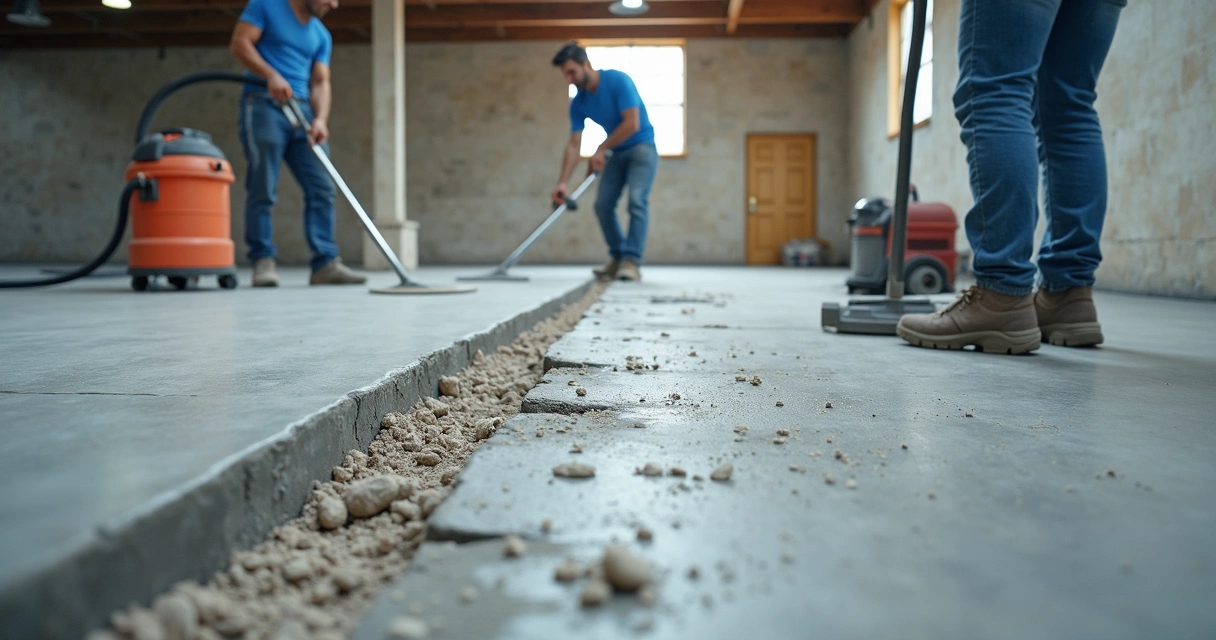 Commercial concrete floor being prepped for epoxy installation