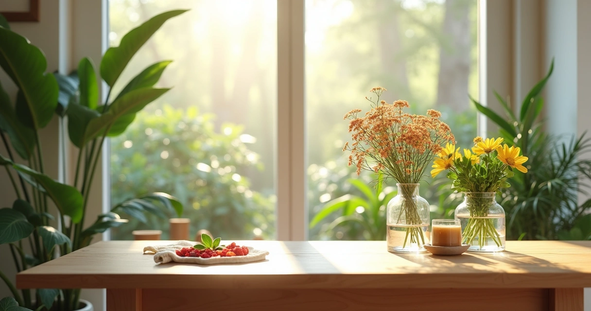 Vaso de flores naturais em uma sala de estar 