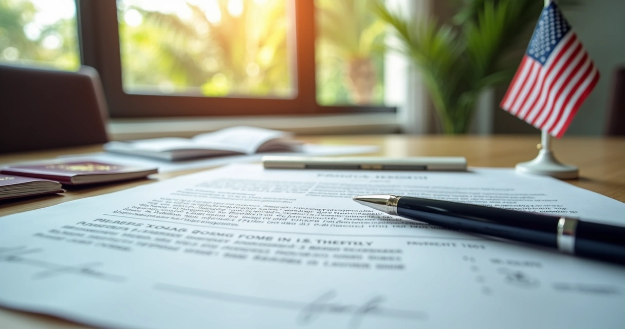 Florida real estate closing table with international documents