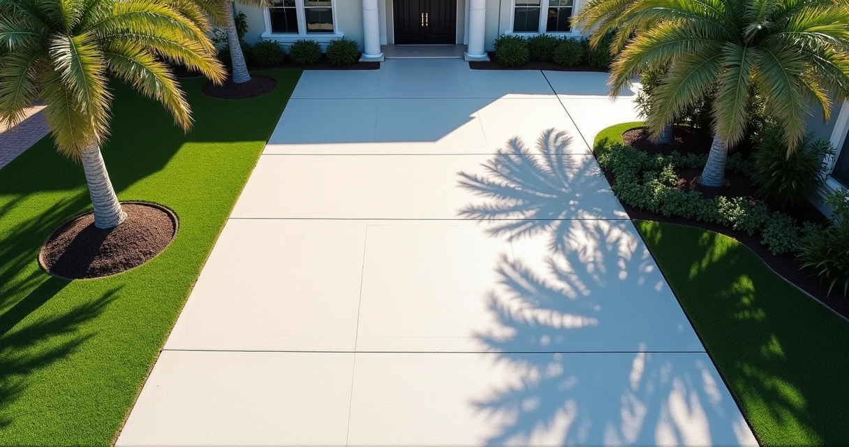 White pigmented curing compound on Florida driveway slab 