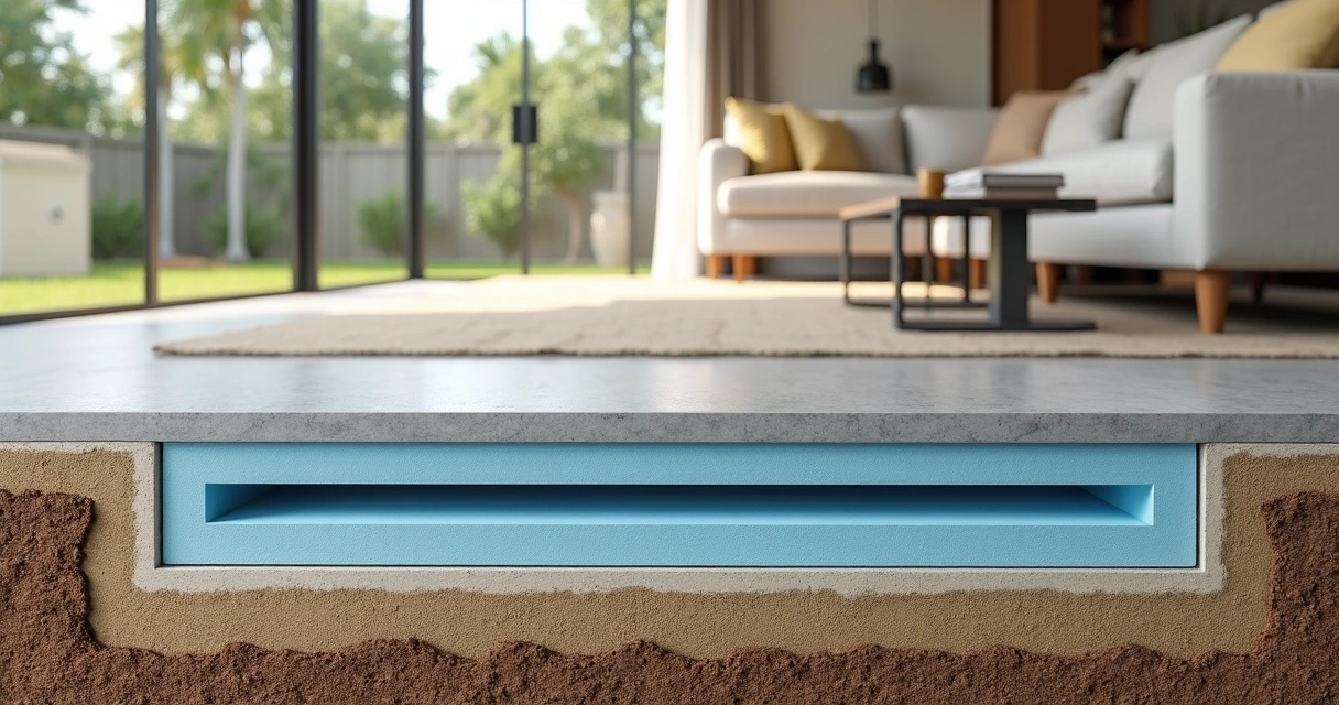 Cutaway view of insulated concrete slab in a Florida home 