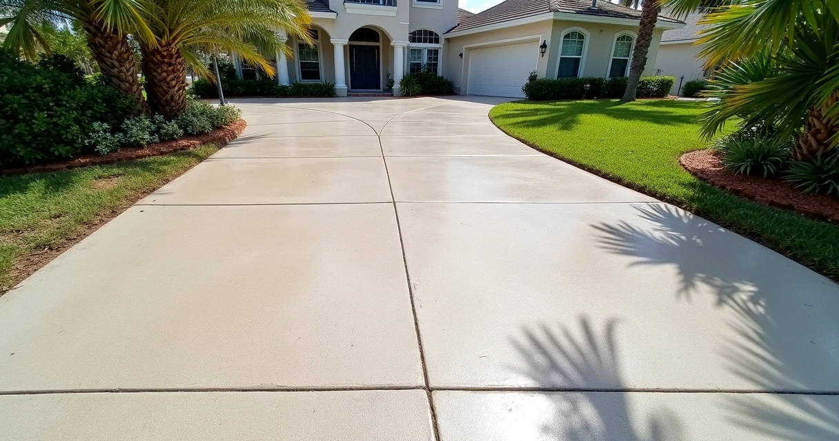 Repaired concrete driveway with smooth joints in Central Florida 