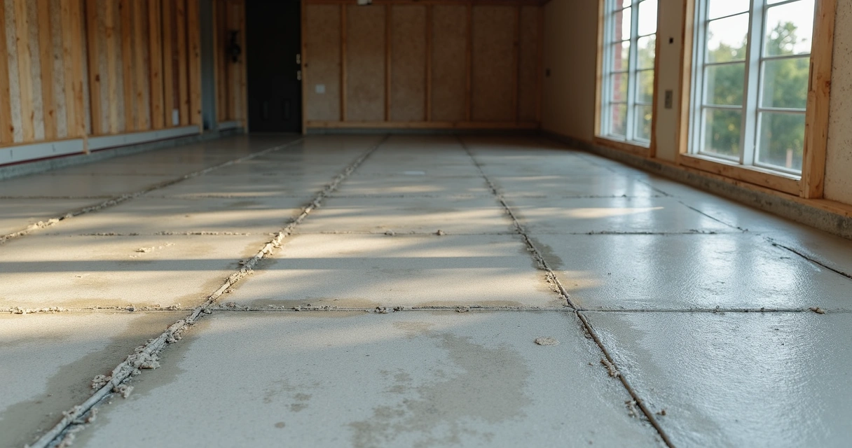 Freshly poured garage concrete slab with rebar in Central Florida 