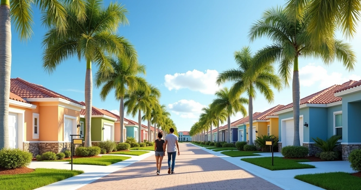 Rows of new Florida homes with for sale signs 