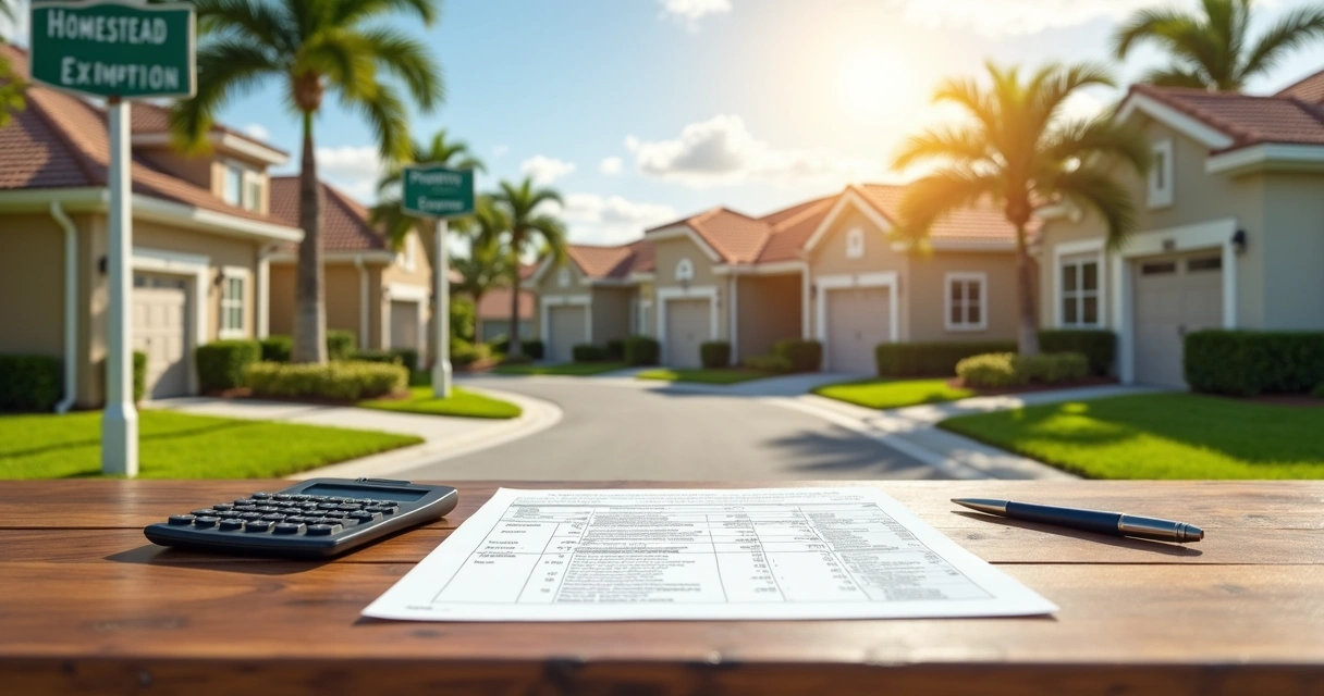Modern Florida homes with property tax documents on a table 