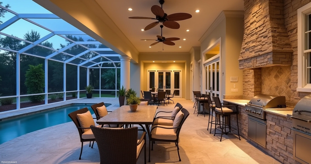 Outdoor kitchenette with built-in grill in Florida lanai
