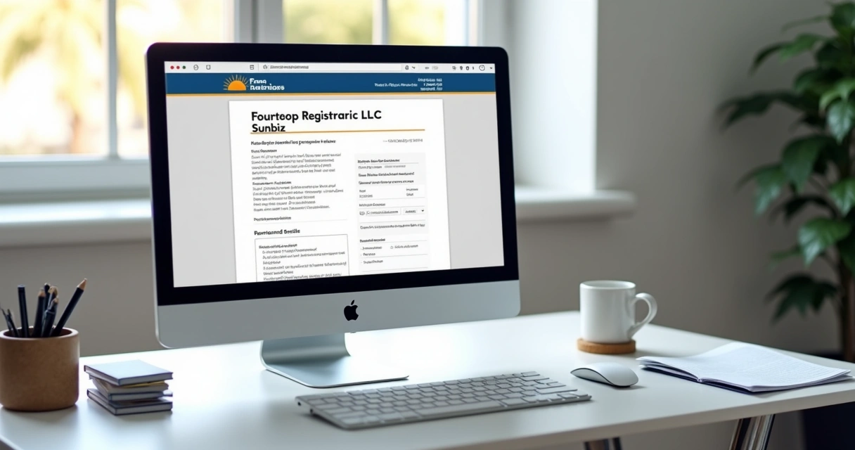 Florida LLC registration form displayed on a computer screen