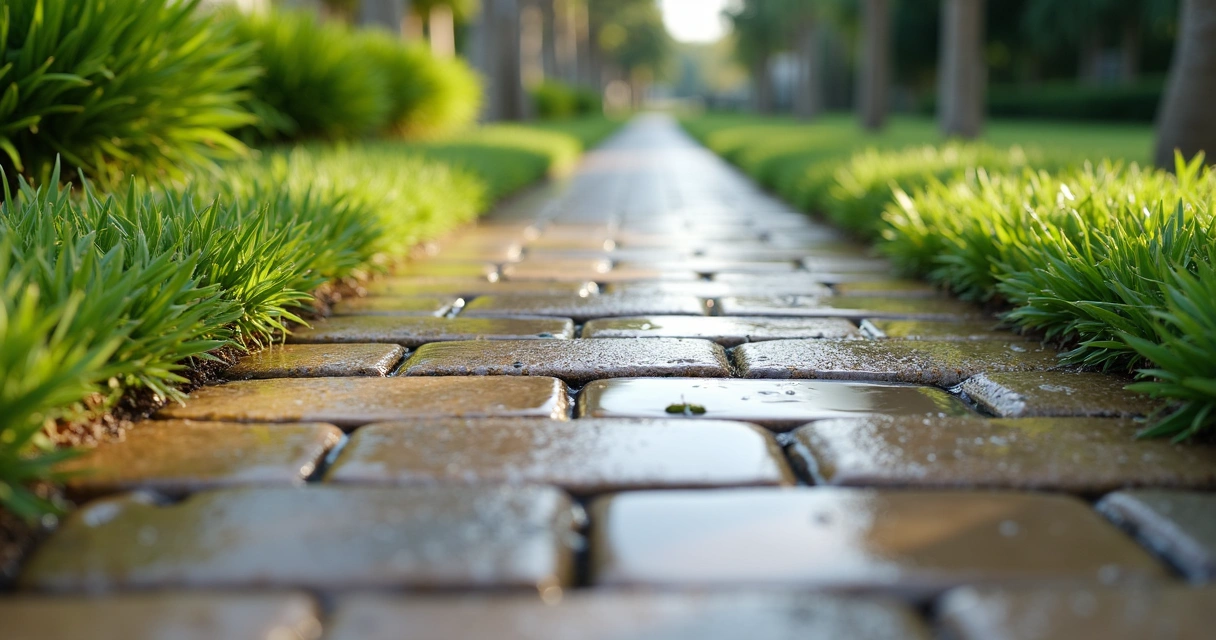Florida walkway with permeable pavers and rainwater infiltration 