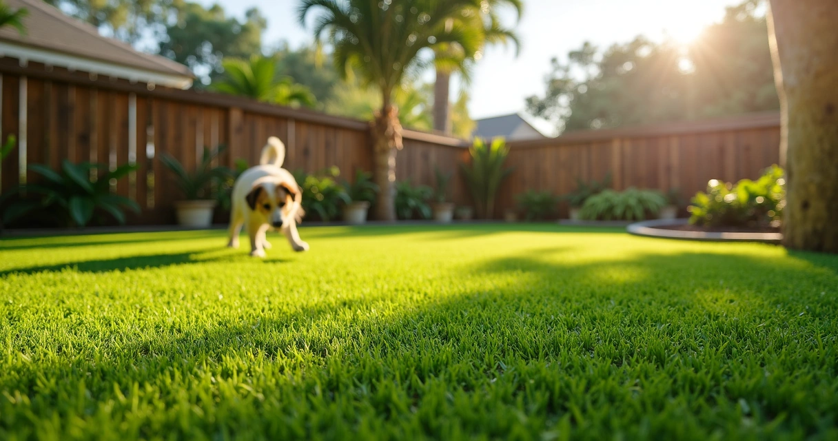 Artificial turf pet play area with drainage mat in Florida