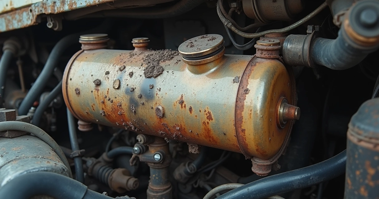 Fluido hidráulico contaminado dentro de reservatório de caminhão 