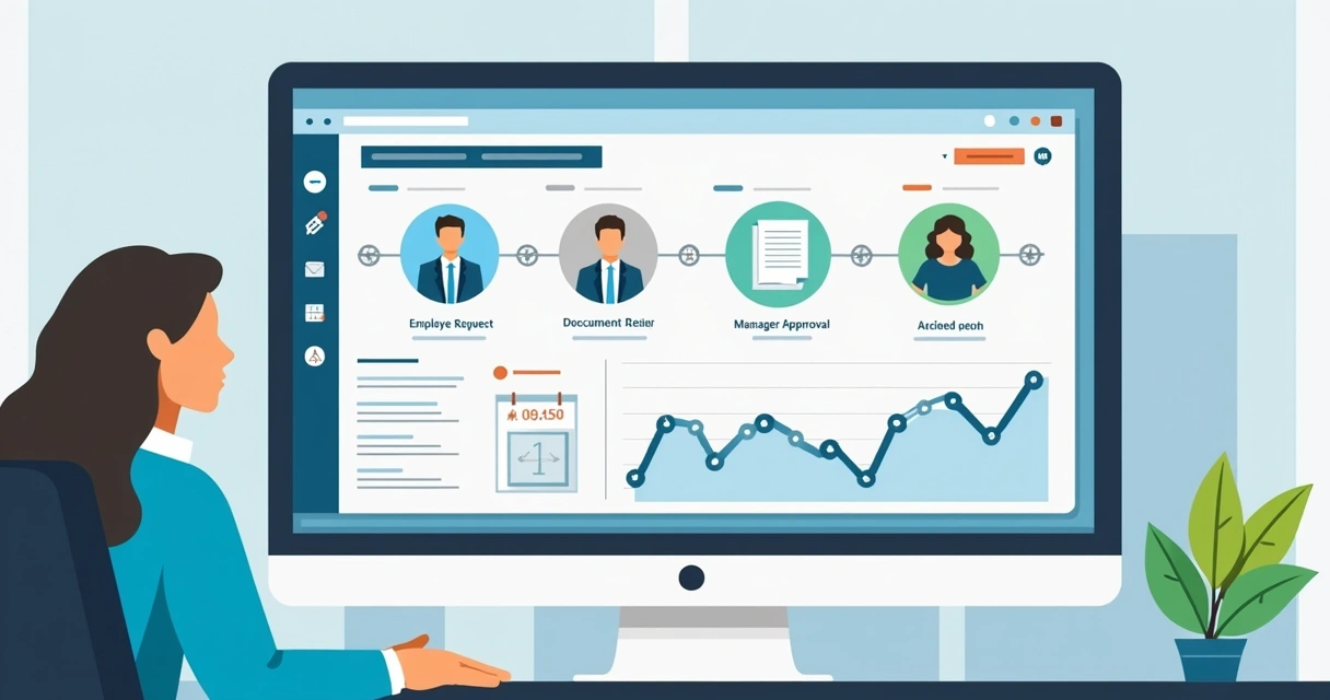 Panel digital de recursos humanos con flujo de aprobación de permisos 