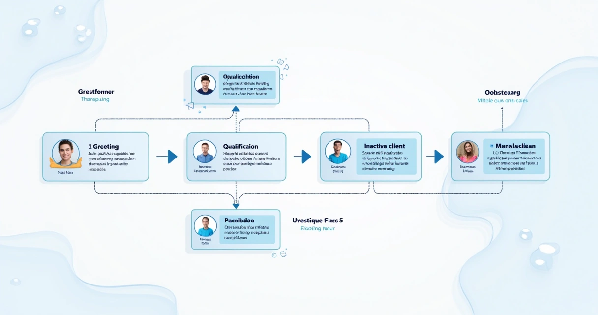 Flujo visual de mensajes automatizados para diferentes etapas y segmentos 