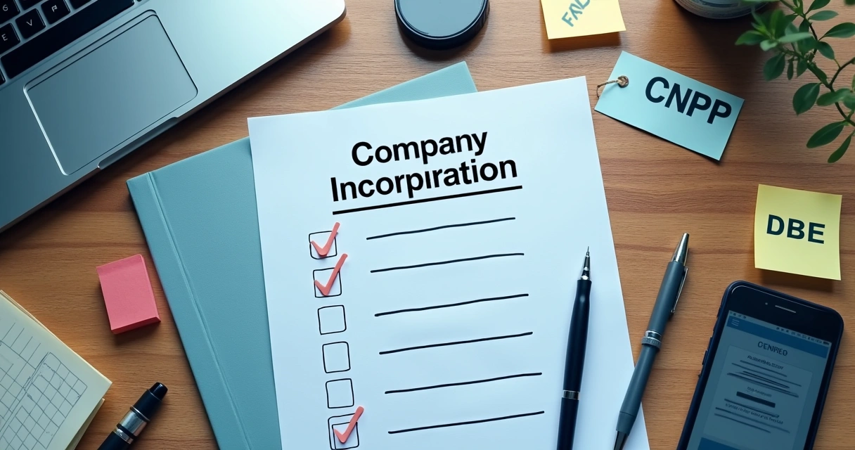 Mesa de trabalho com checklist de abertura de empresa 