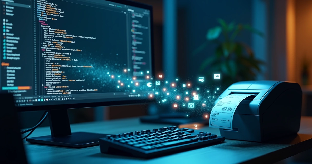 Fluxo visual de NF-e integrada via API entre código-fonte e impressora fiscal digital 