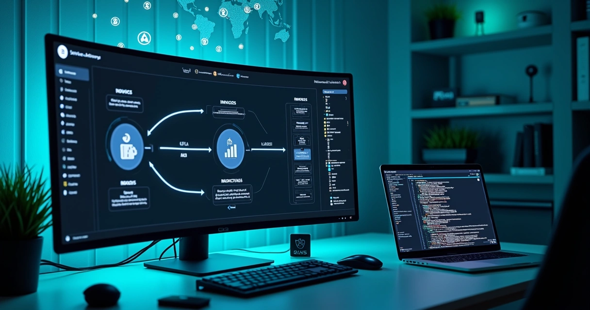 Fluxo digital de API NFSe Nacional em dashboard sendo configurado por desenvolvedor 
