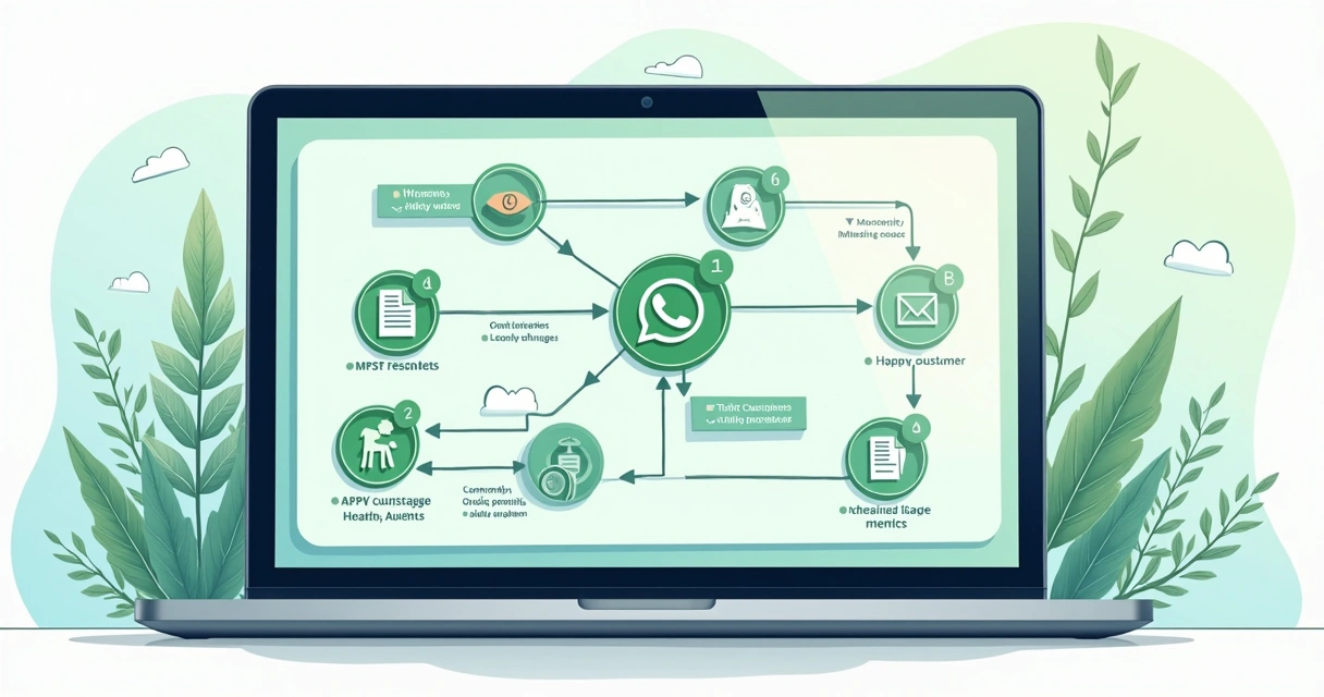 Representação visual de um fluxo de atendimento automatizado via WhatsApp, mostrando diferentes etapas da conversa entre cliente e empresa 