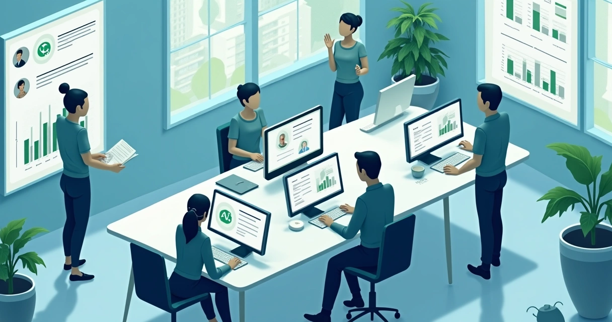 Ilustração de fluxo de atendimento digital em condomínio 