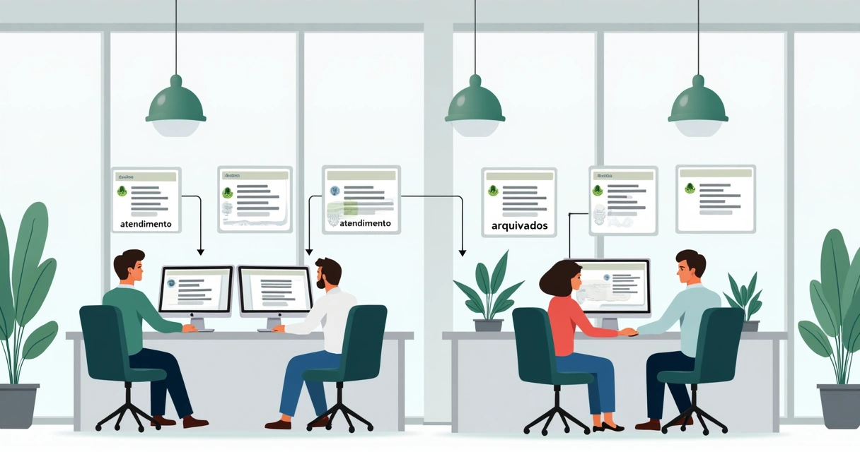 Ilustração de fluxo organizado com filas de atendimento 