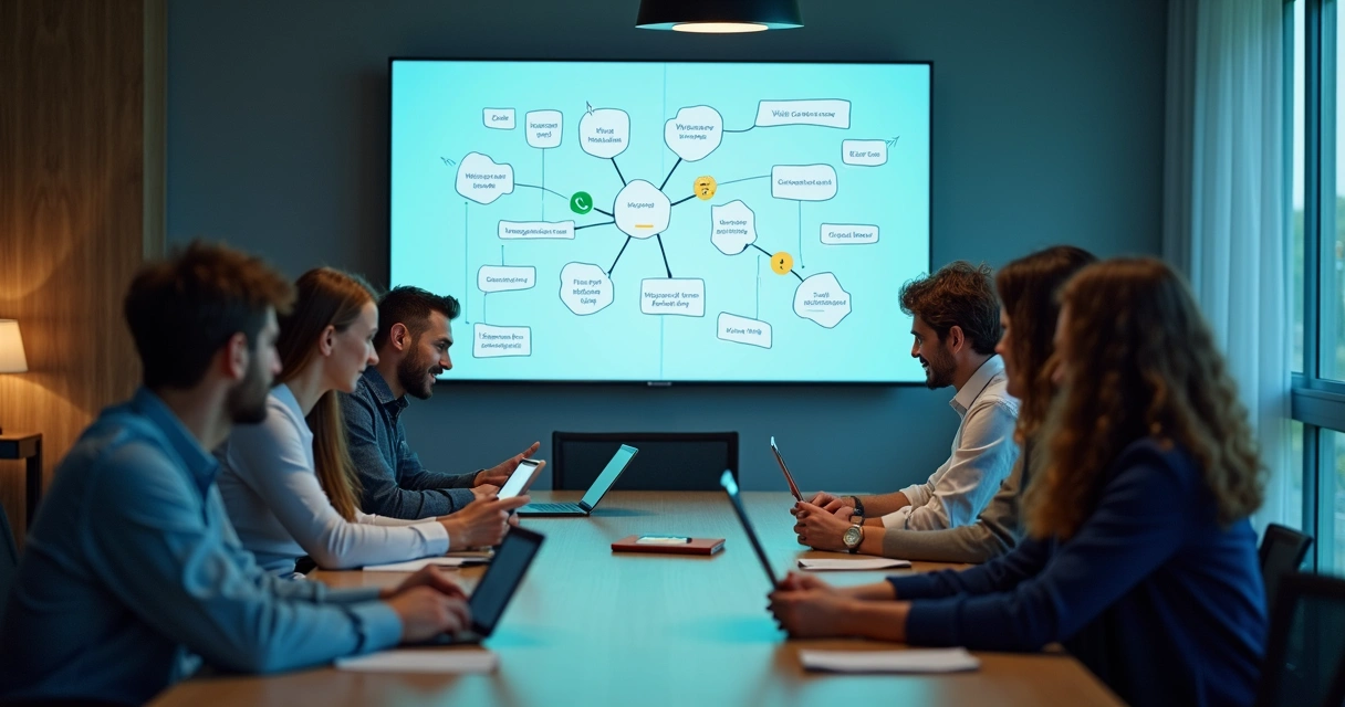 Equipe reunida avaliando fluxo de atendimento digital unificado 