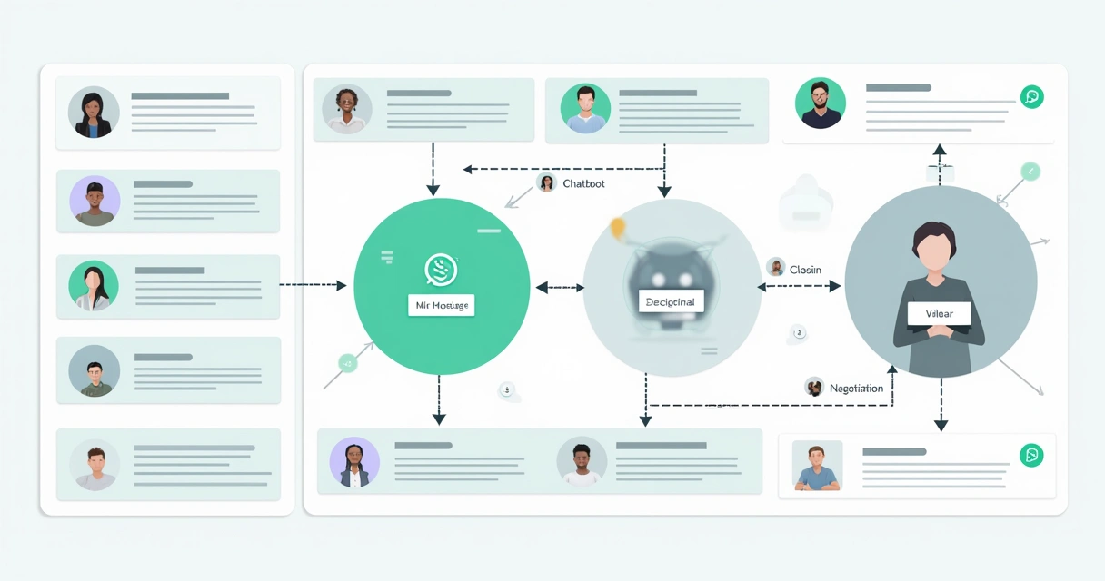 Diagrama de um fluxo de atendimento pelo WhatsApp, incluindo etapas de automação, equipe e cliente. 