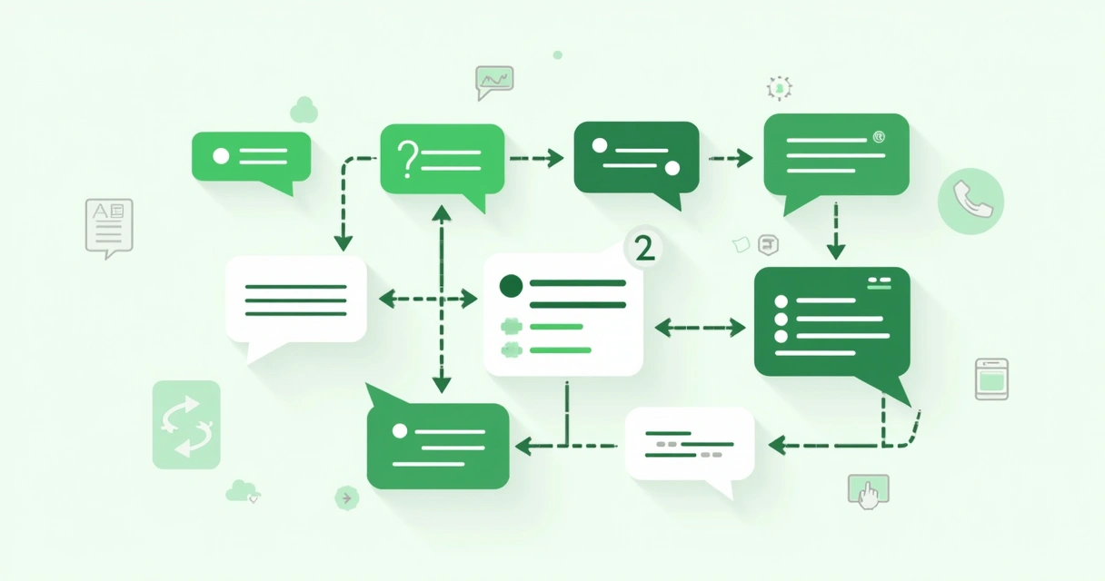 Fluxo automatizado no WhatsApp com setas mostrando etapas de atendimento 