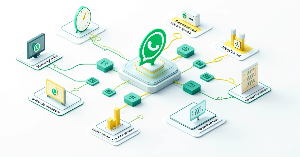 Diagrama colorido do fluxo de atendimento automático no WhatsApp 