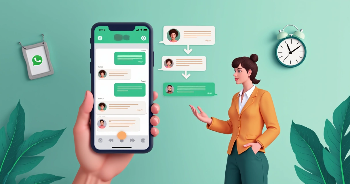 Fluxo de atendimento pelo WhatsApp entre clínica e paciente, representado por balões de conversa. 