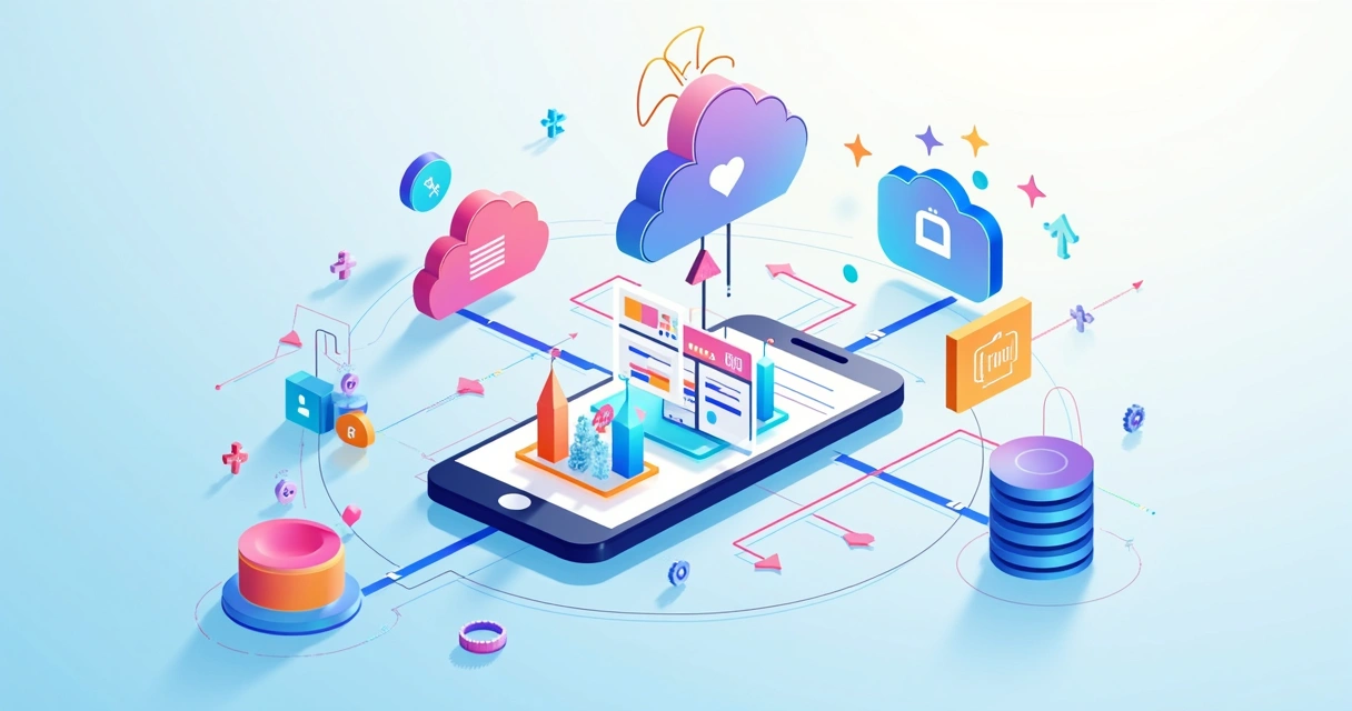 Fluxograma colorido de atualização automática de dados em app