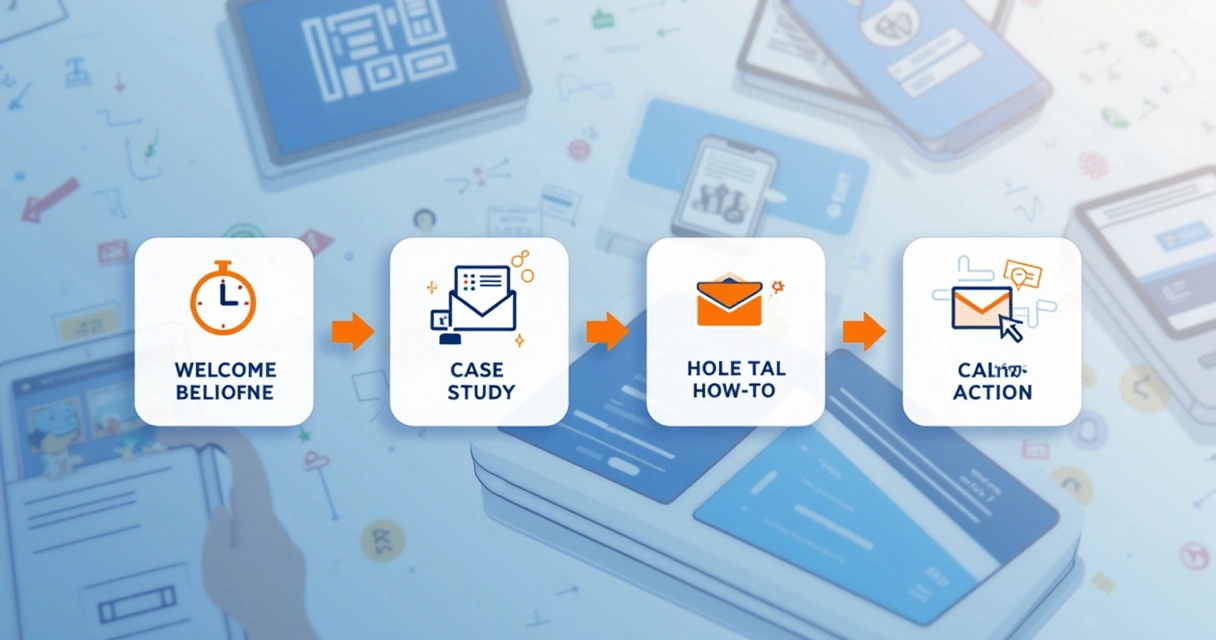 Diagrama de fluxo de automação de e-mail com setas ligando etapas. 